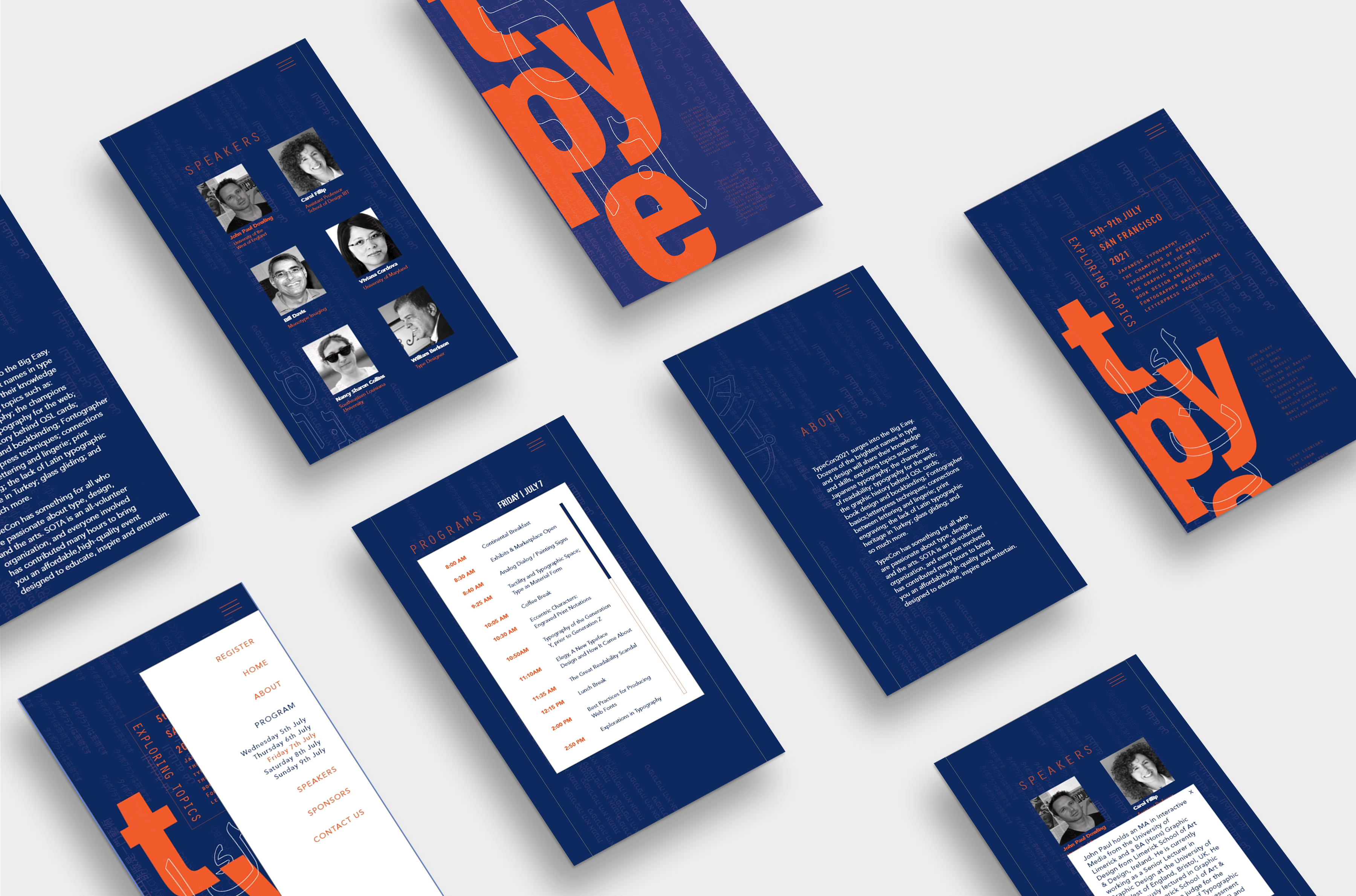 Complete brand identity system showing programs, speaker materials, and event collateral with bold typography treatment